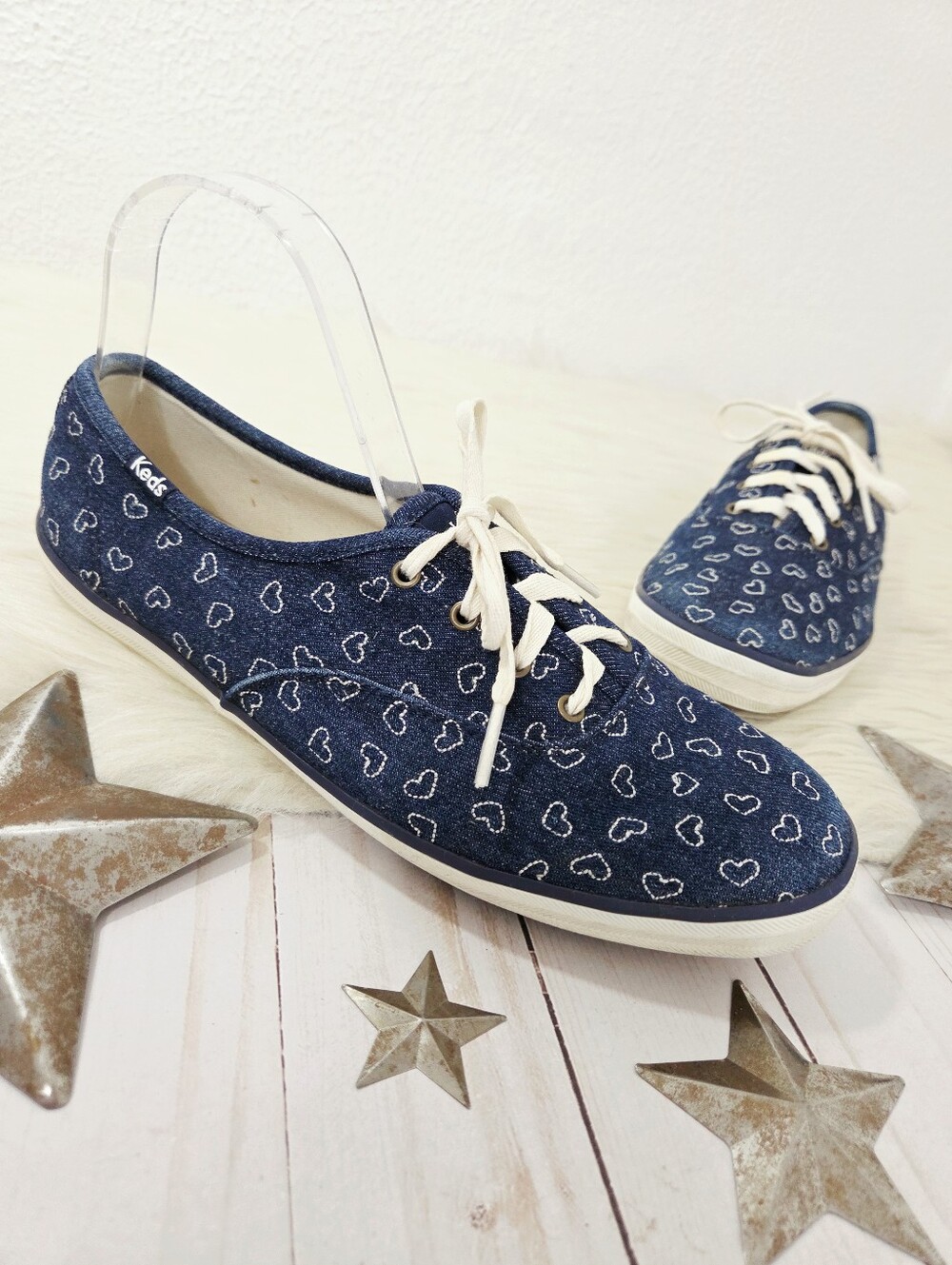 Keds x Taylor Swift Blue Denim Jean Heart Embroidered Sneakers Size 9.5 Women's
